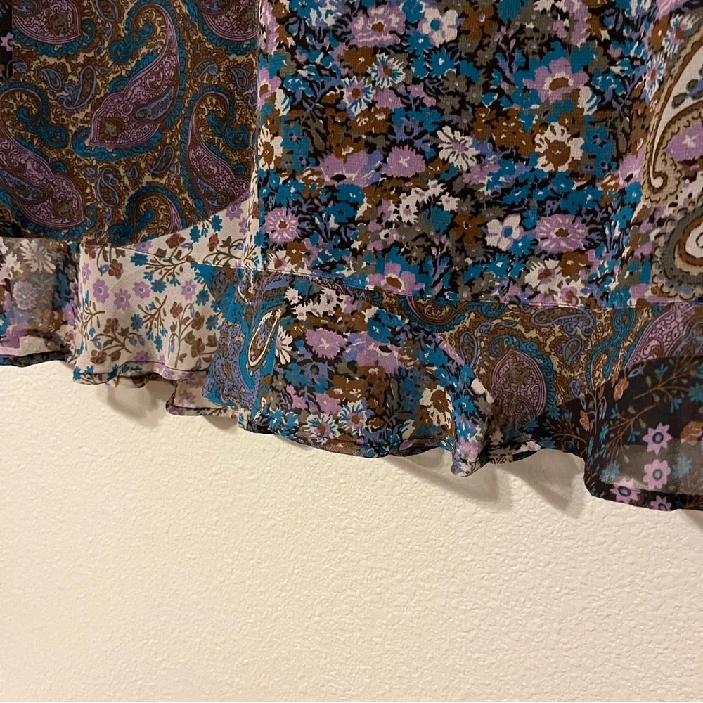 Christopher & Banks S Brown w/ Multicolored Floral & Paisley Print Midi Skirt - Picture 6 of 8